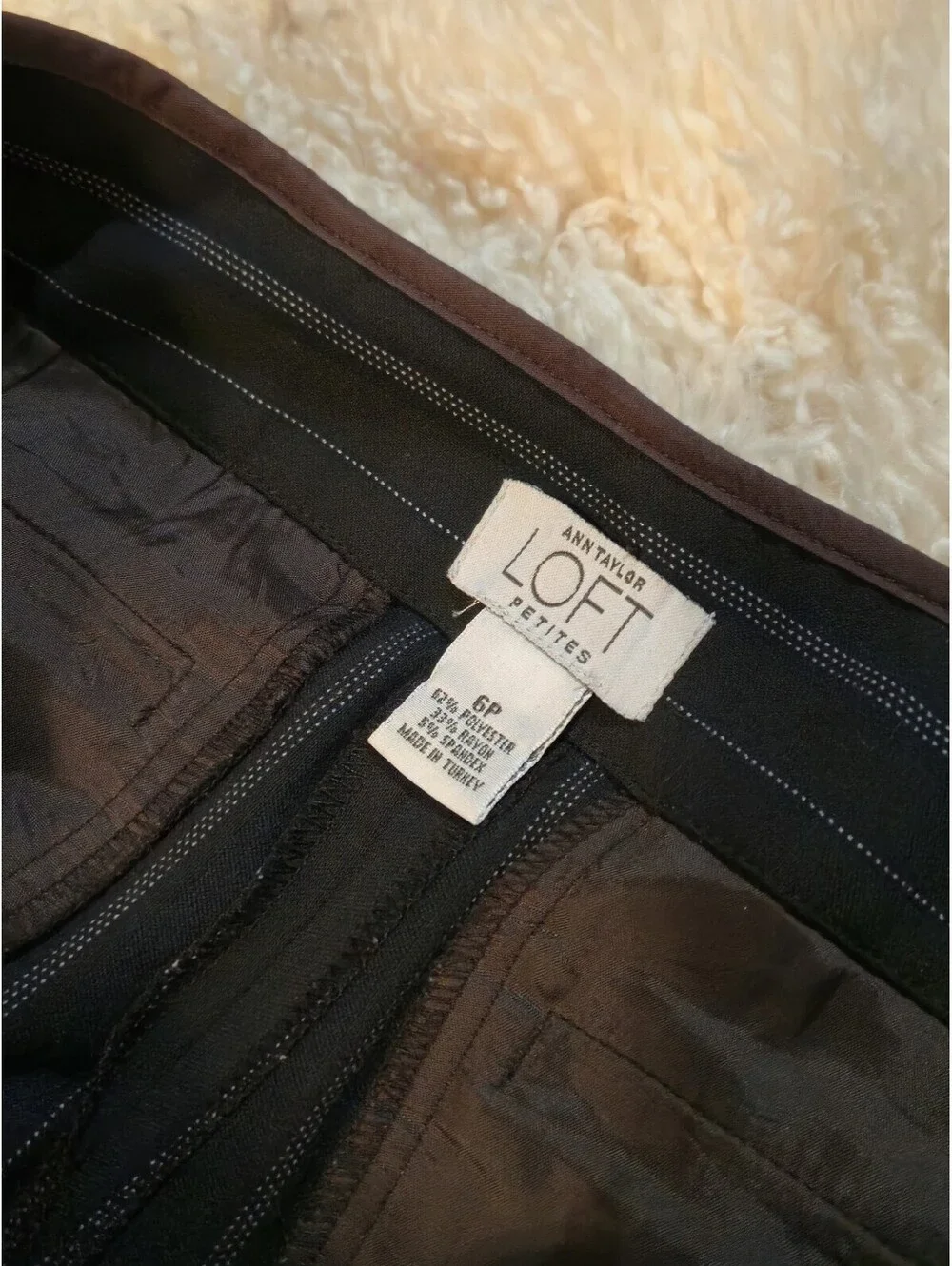LOFT Pinstripe Dress Pants Brown Waist Trim Career Petites 6P